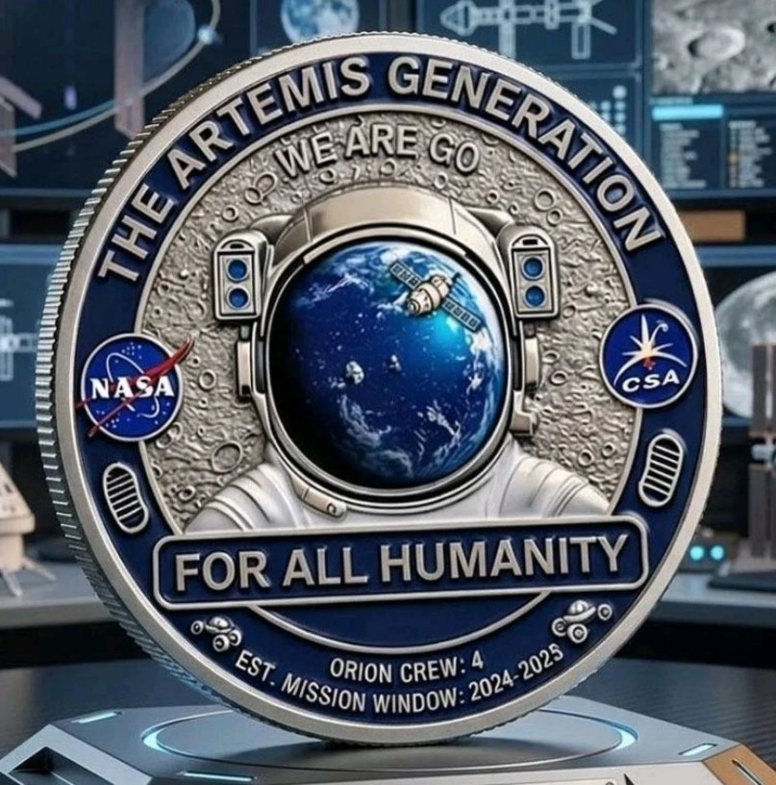 très belle médaille, thème conquête spatiale, mission Artémis II